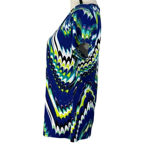 Worthington Large Top Abstract Cap Sleeves Stretch Scoop Neck Lightweight Multi - Picture 5 of 7